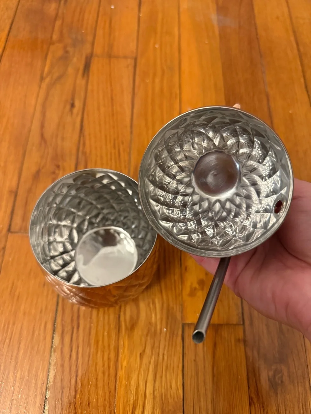 Pier 1 Rose Gold Pineapple Cocktail Server with Metal Straw